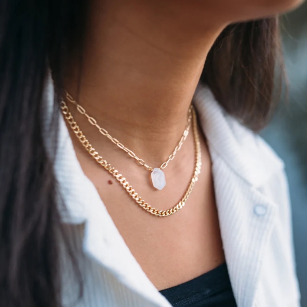 Iridescent Moonstone Gemstone Pendant Choker Necklace - Picture 2 of 8